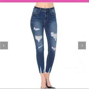 WAX JEAN PUSH-UP HIGH RISE DESTRUCTED COTTON-RAYON ANKLE SKINNY